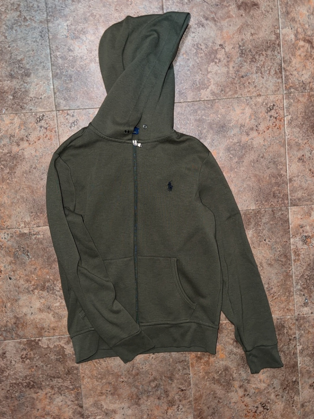 Ralph Lauren Olive Zip-Up Hooded Sweater with Polo Emblem